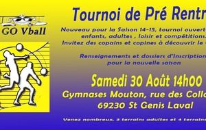 Tournoi de Pré-Rentrée Saison 2014-2015