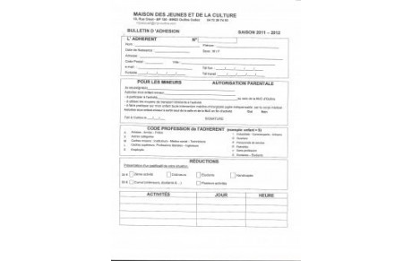 Bulletin d'adhésion Saison 2011-2012