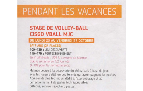 STAGE VACANCES OCTOBRE